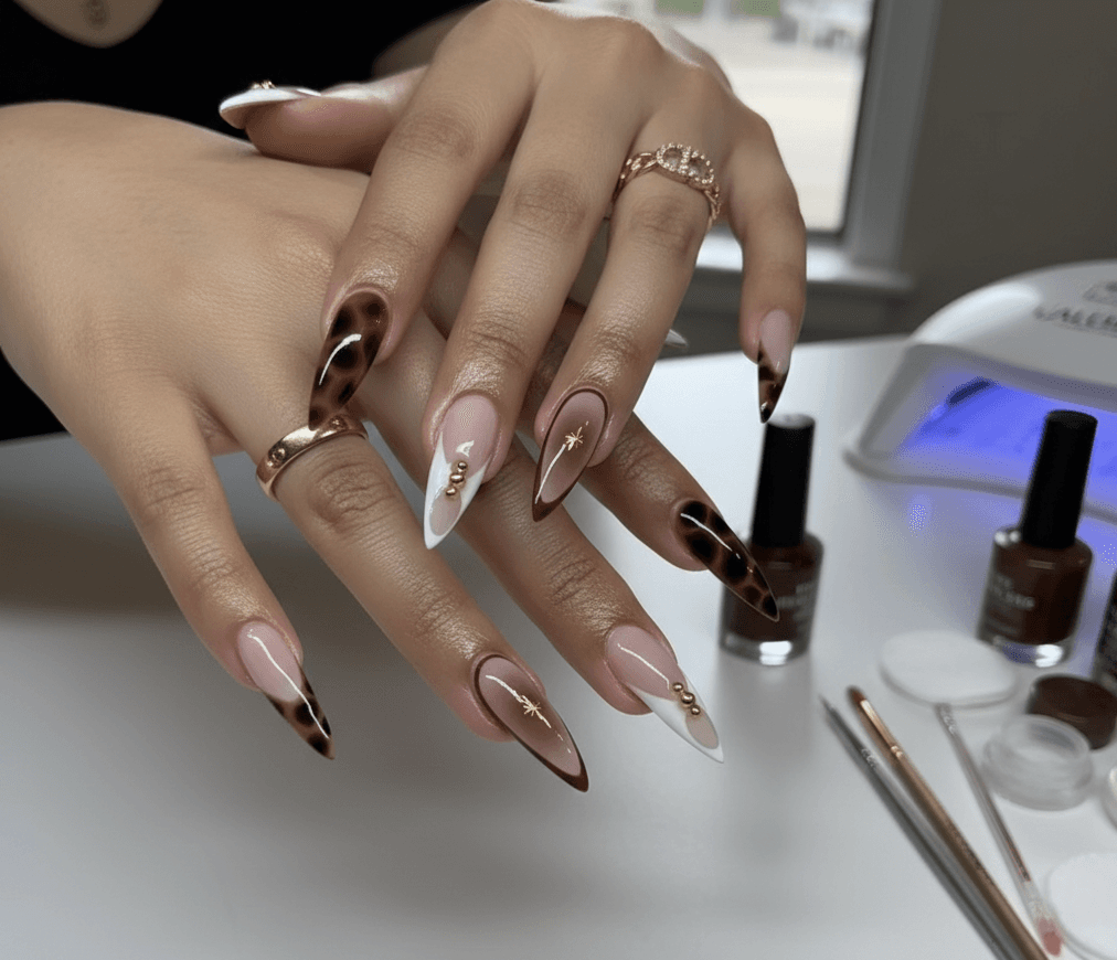 Acrylic nails with nail art design at Moonlight Nail