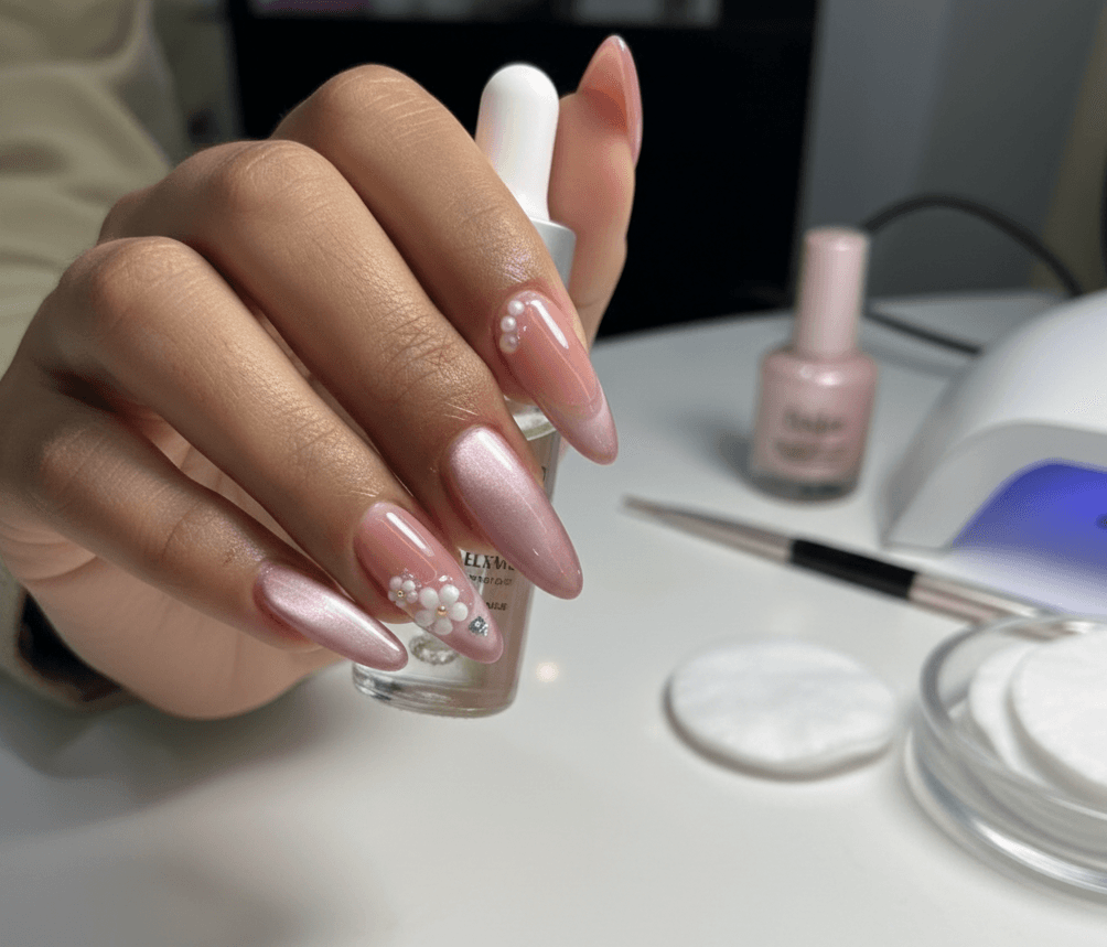 Pink gel polish nails done at Moonlight Nail nail salon